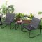 Outdoor Rocking Chair Set Black Metal Frame Breathable Fabric Coffee Table